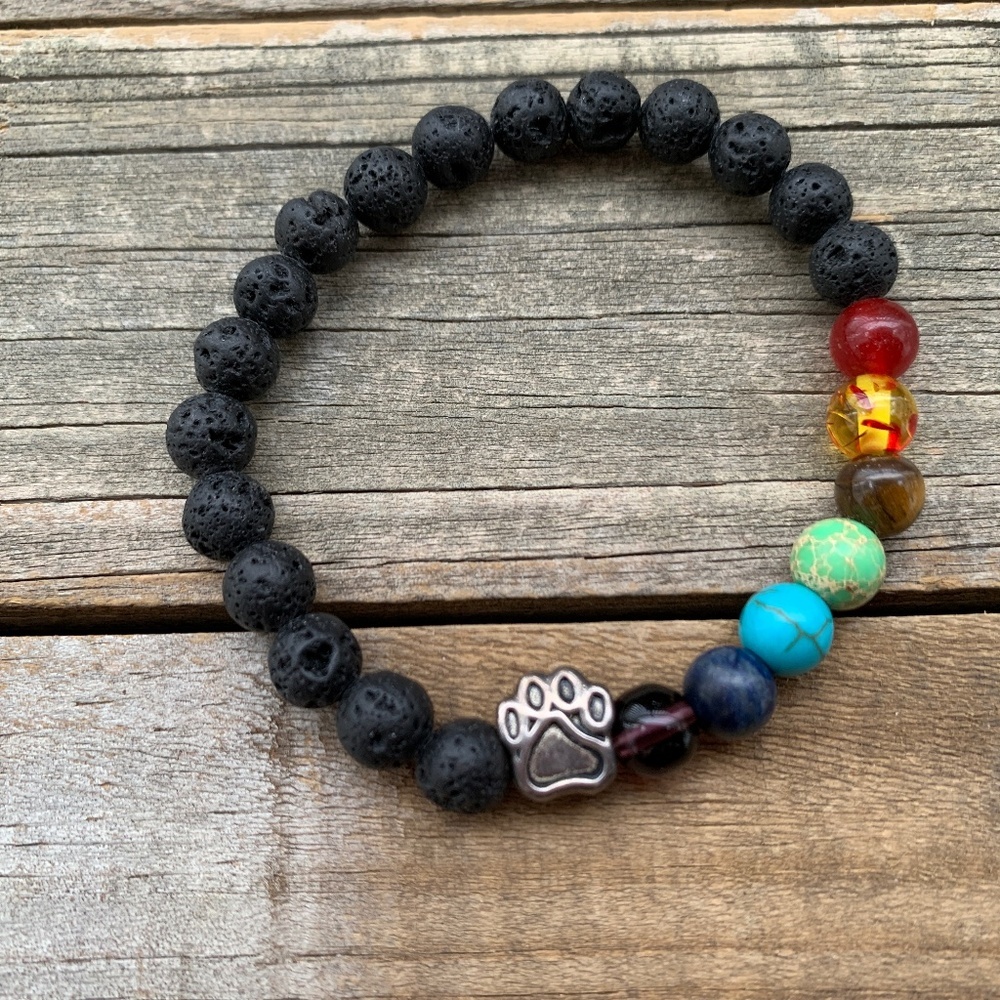Artisan Paw Stretch Bracelet with Lava Beads